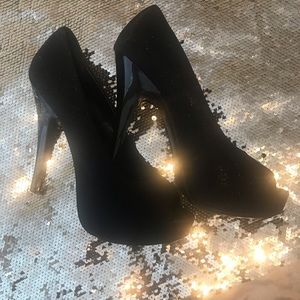 Black Sparkly Peep Toe Heels